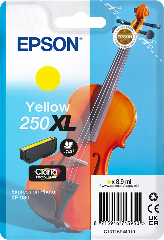 Epson 250XL Violin Claria Photo HD cartuccia d'inchiostro 1 pz Originale Resa elevata (XL) Giallo