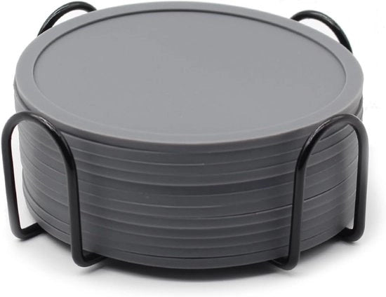 12 pezzi - Sottopanchine con alloggiamento - Grigio - Sottopanchine in silicone - 10*0.3CM - Set di sottopanchine - Ronde - Anti scivolamento - Resistenti al calore - Per bicchieri, bar, tazze, sottopanchine da tavolo - Progettate con bordo sollevato
