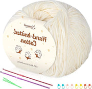 Set di filato di cotone beige 6 pezzi - 100% cotone per bambini - cotone morbido per neonati - 50g - 2 uncini per maglia in metallo - maglia e ricamo DIY