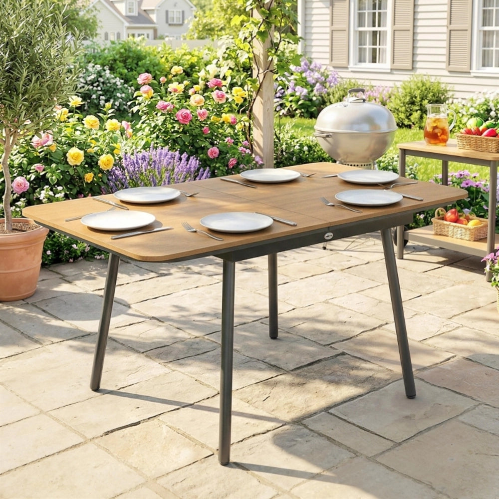 TAVOLO da giardino 140x80 cm per 6 persone in metallo e WPC teak