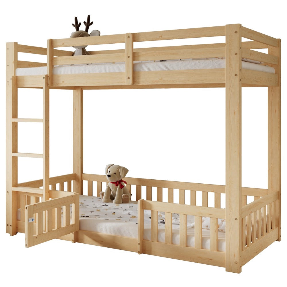 Letto a Castello in Legno di Pino con Scala e Protezione ¨C Xylo ¨C Naturale 90x200