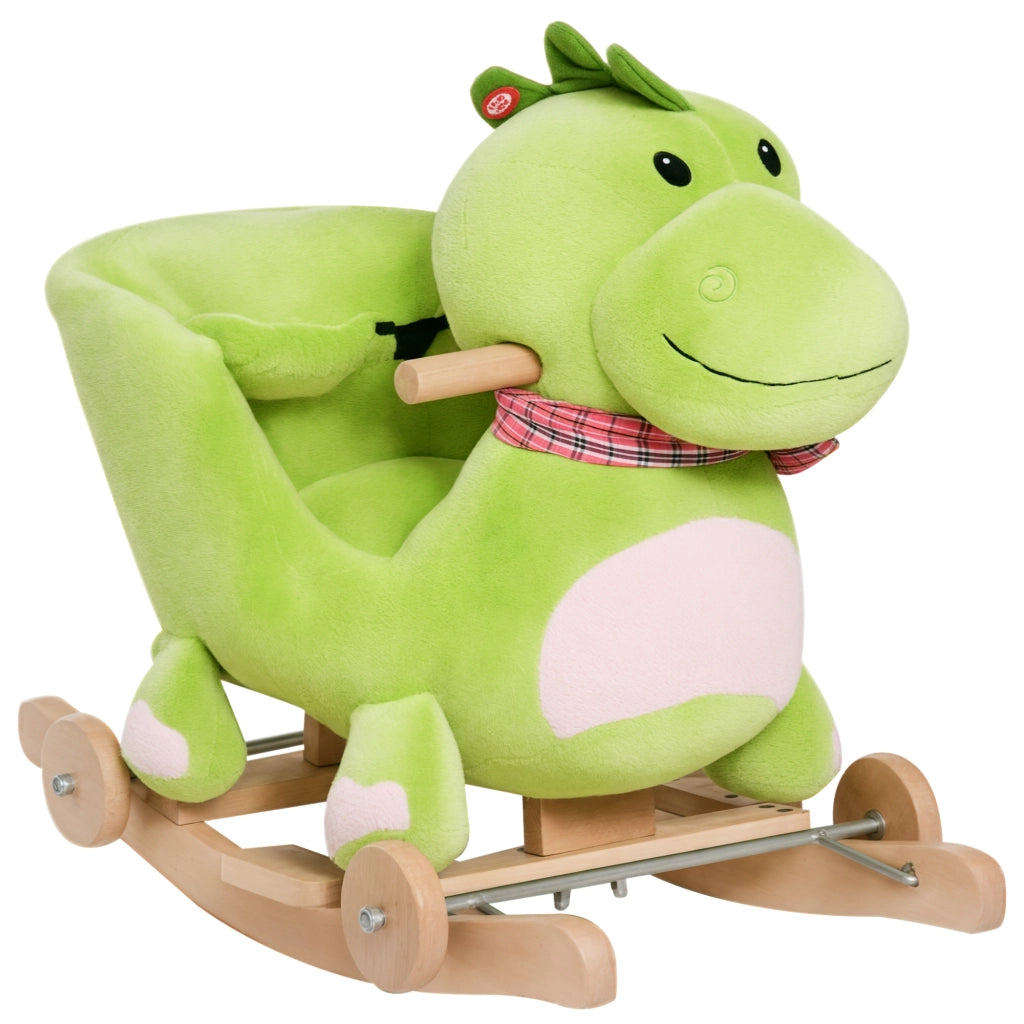 Cavalluccio a Dondolo per Bambini ¨C zephmum ¨C Legno e Peluche Verde