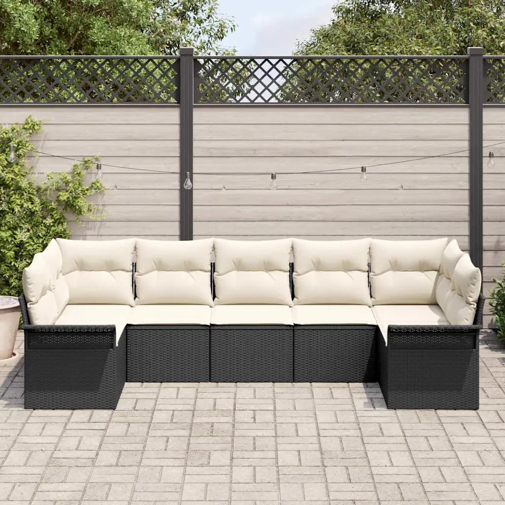 Set Divano da Giardino con cuscino 7 pcs Nero polyrattan