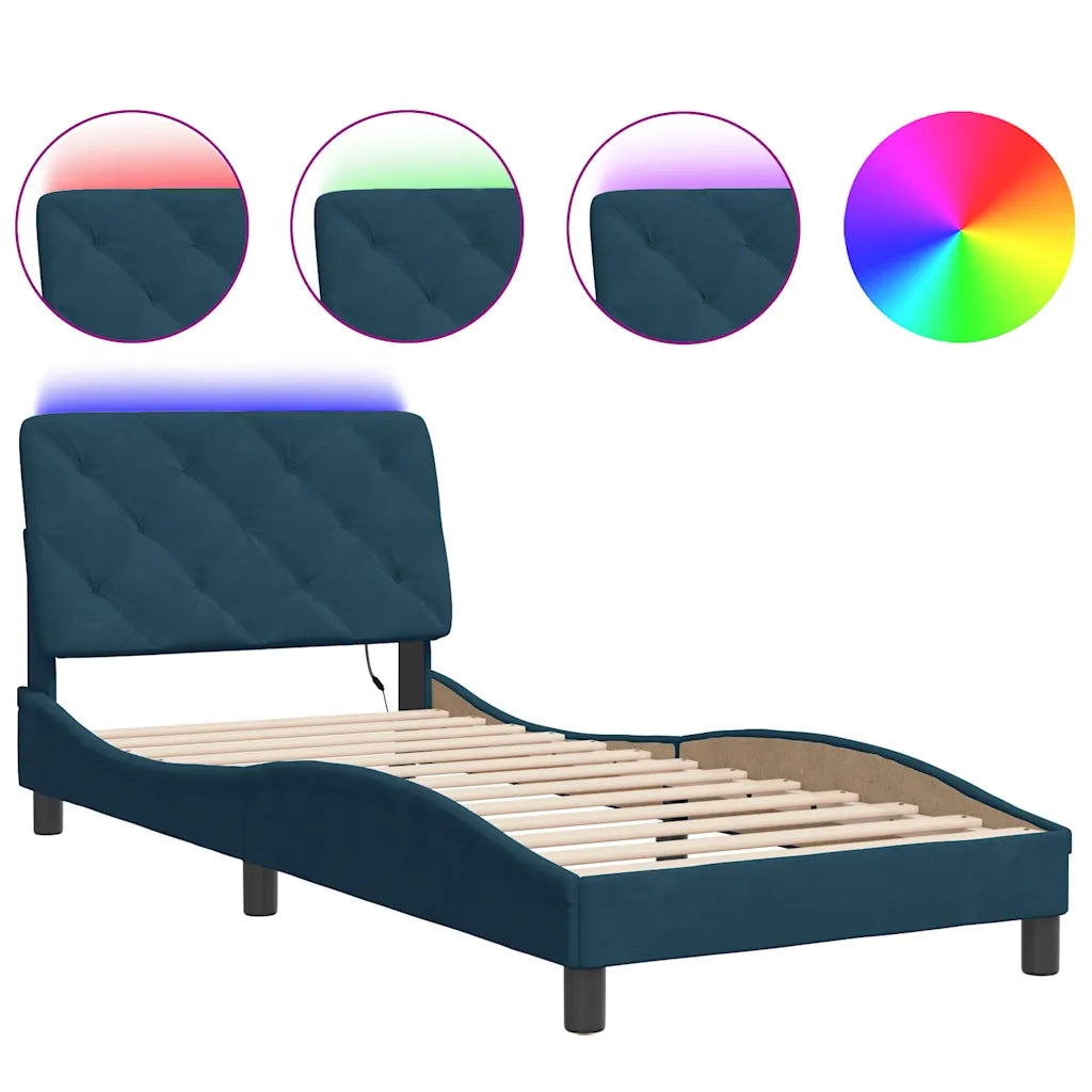 Giroletto con LED senza Materasso-Struttura Letto con LED Blu 80x200 cm in Velluto