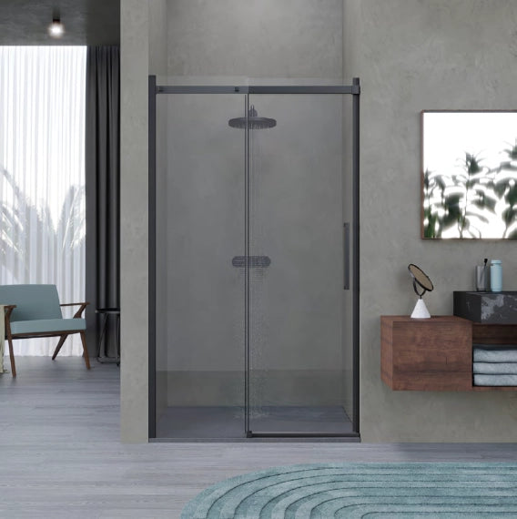 Box doccia 170 cm porta scorrevole SENZA TELAIO H200 cm cristallo 8mm MILLY profilo nero opaco
