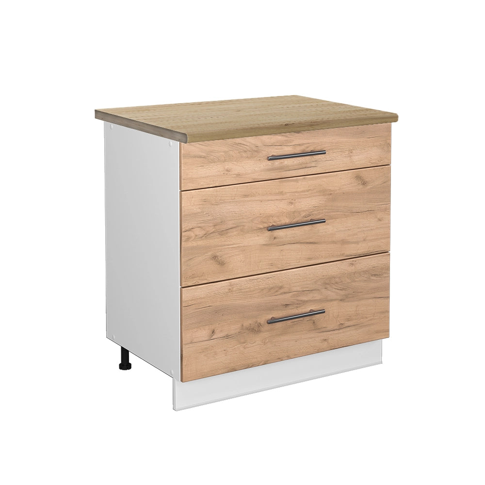 Mobiletto base per cucina Fame-Line Rovere dorato/Bianco 80 cm con 3 cassetti, PL Rovere Vicco