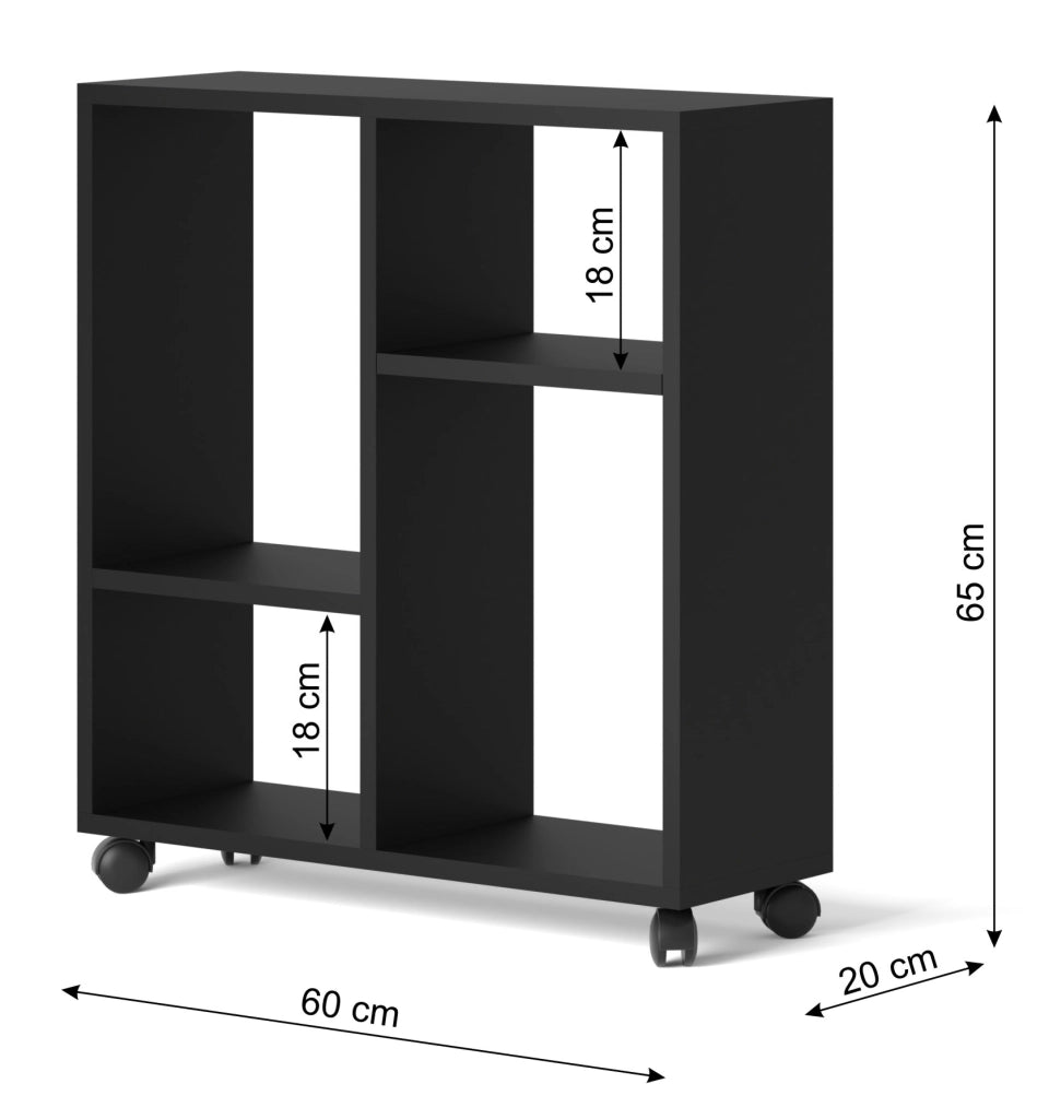 MOBILE TAVOLINO CON RUOTE PORTA PC COMODINO UFFIO CASA NERO OPACO 65x60x20cm TRASCO