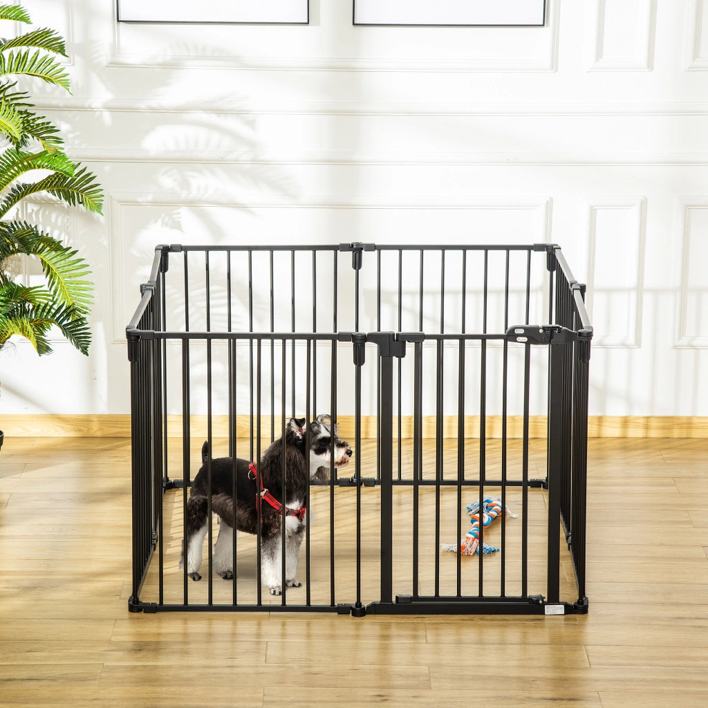 Barriera di sicurezza per camini recinto per cani pieghevole modulabile 8 pannelli con porta ¨C zephmum ¨C 482,5x76 cm nero