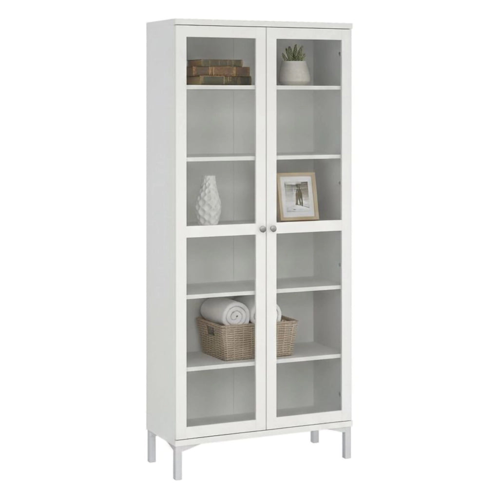 Vetrina Wutip, Credenza espositiva, Vetrinetta multiuso, Madia da soggiorno, 89x36 h203 cm, Bianco