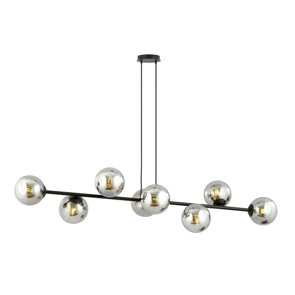 Lampadario Contemporaneo 8 Luci Durga In Acciaio Nero E Sfere In Vetro Fumè