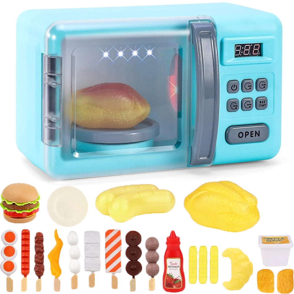 Forno a Microonde Giocattolo per Bambini Luci Suoni e 18 Accessori Idea Regalo