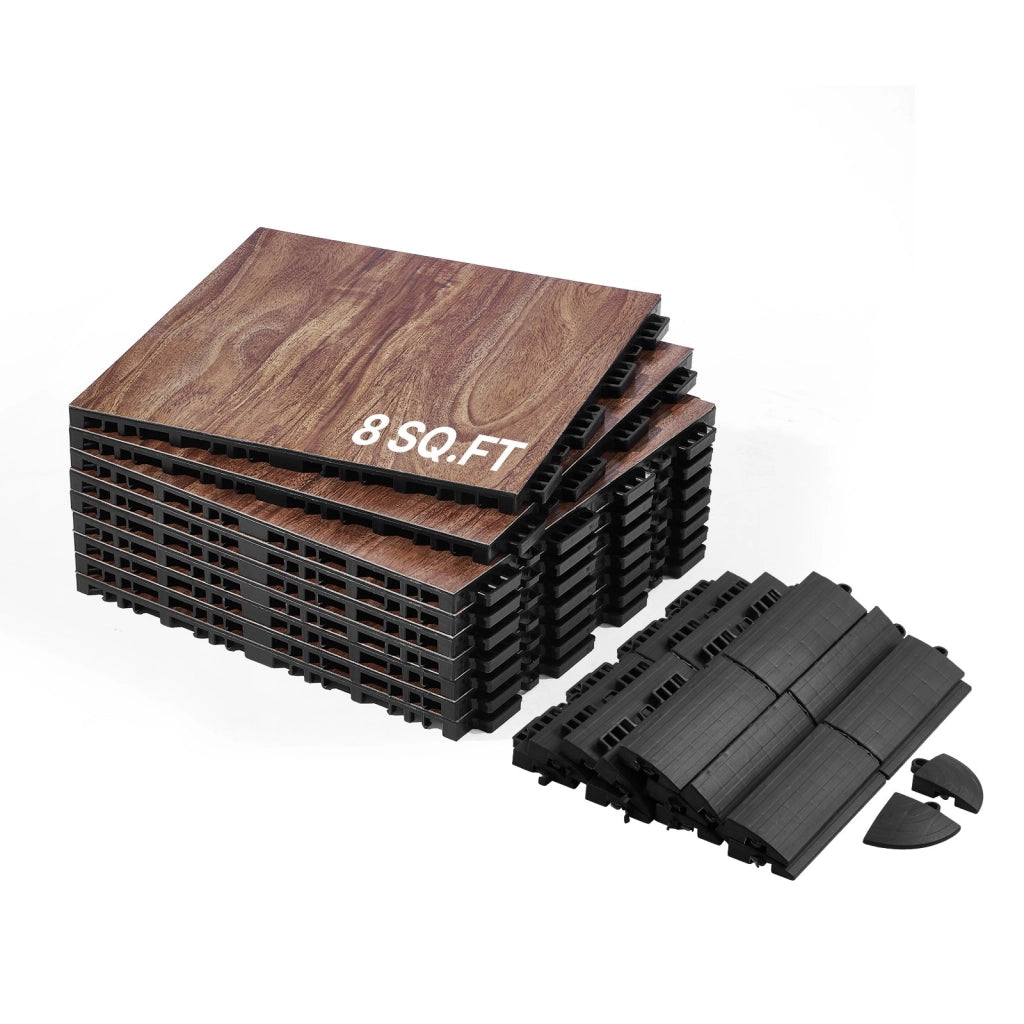 Set da 9 Pezzi Piastrelle per Pista da Ballo ad Incastro PP e PVC Marrone Effetto Quercia Pavimento Danza Portatile 315x315x17,2 mm 0,84 m²