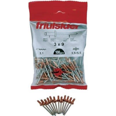 RIVETTO A STRAPPO RAME FRIULSIDER - MM 3,0X 9 CF=PZ 100- 5 confezioni