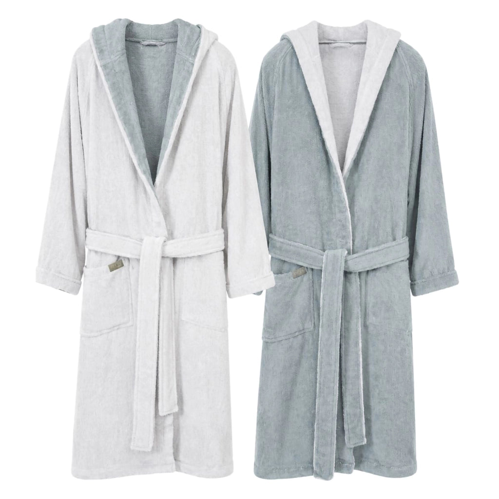 Seha, Accappatoio 100% Cotone con Cappuccio Reversibile, Grigio Chiaro