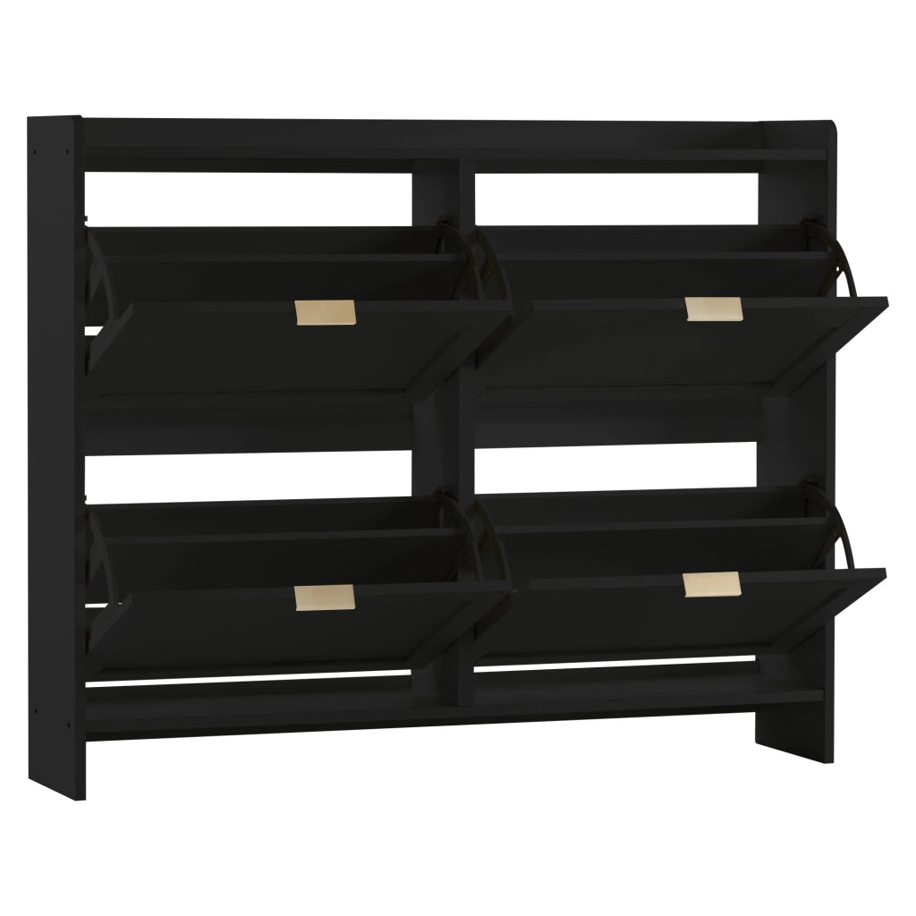 OKWISH Scarpiera con 4 Ribalte e Ripiani Aperti, Ripiani Regolabili, per Ingresso, 110 x 24 x 90 cm, Nera