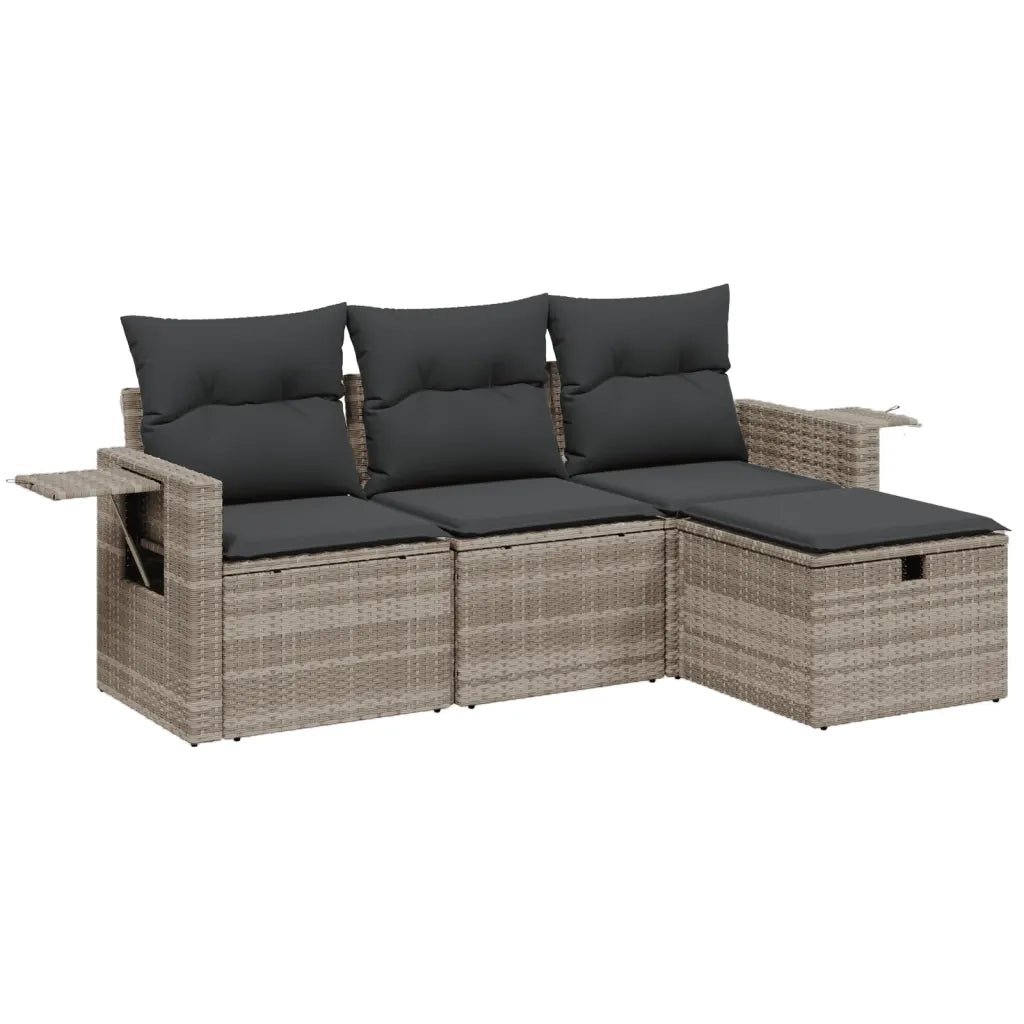 Set Divano da Giardino 4pz con Cuscini Grigio Chiaro Polyrattan 3263758