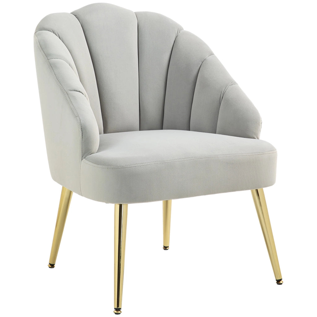 Poltrona Imbottita in Velluto con Gambe Dorate ¨C Zephmum ¨C Grigio