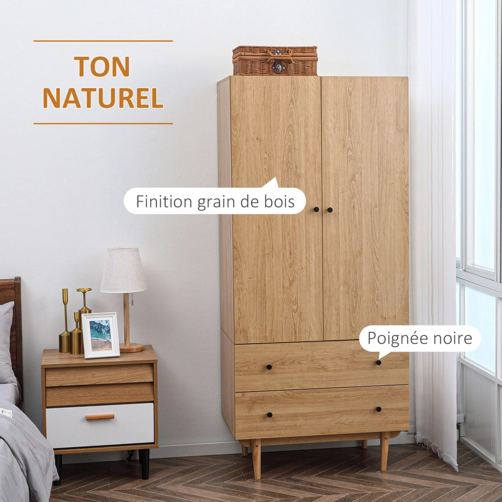 Armadio Guardaroba con 2 Porte e 2 Cassetti ¨C zephmum ¨C Legno 80x52x180 cm