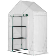 EasyComfort Serra da Giardino in PE e Acciaio per Esterni con 2 Scaffali e Porta Avvolgibile, 143x73x195 cm, Bianco