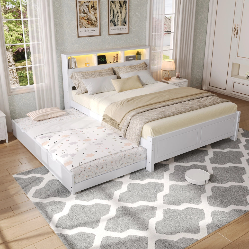 LETTO MATRIMONIALE CON LETTO ESTRAIBILE 120x200&90x190 cm BIANCO