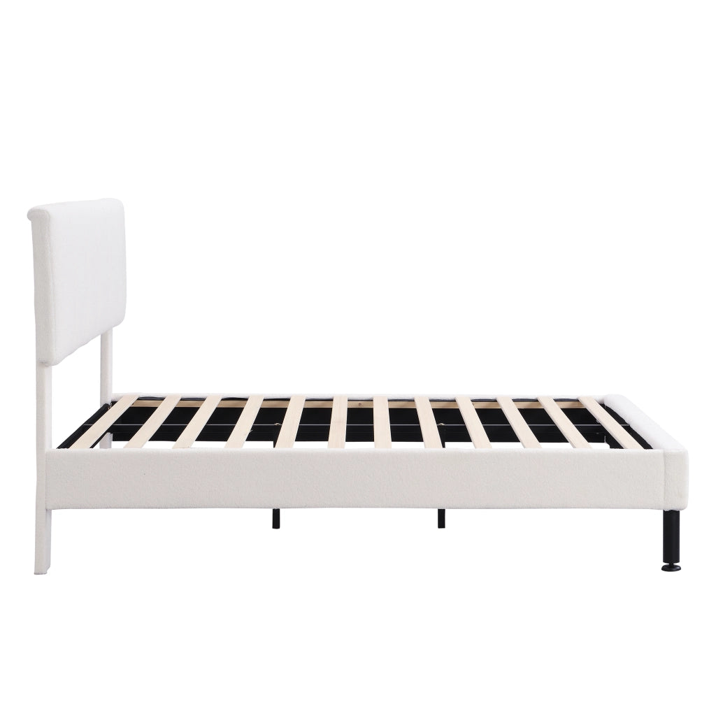 Letto imbottito 140x190 cm in Sherpa beige con rete a doghe e piedi in ferro