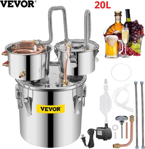 Distillatore di alcol 20L - Apparecchio di distillazione - Acciaio inossidabile - Apparecchio di distillazione con pompa - Stoccaggio di alcol