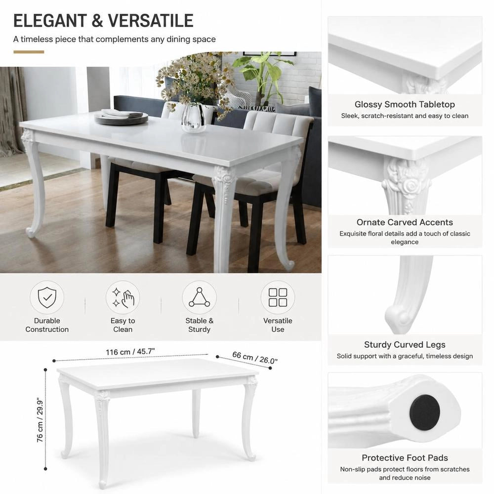 Dining Table 116 X 66 X 76 Cm, High-gloss White