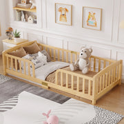 Lettino per bambini 90 x 200 cm, con spondine di sicurezza, senza piastra di base, colore del legno grezzo