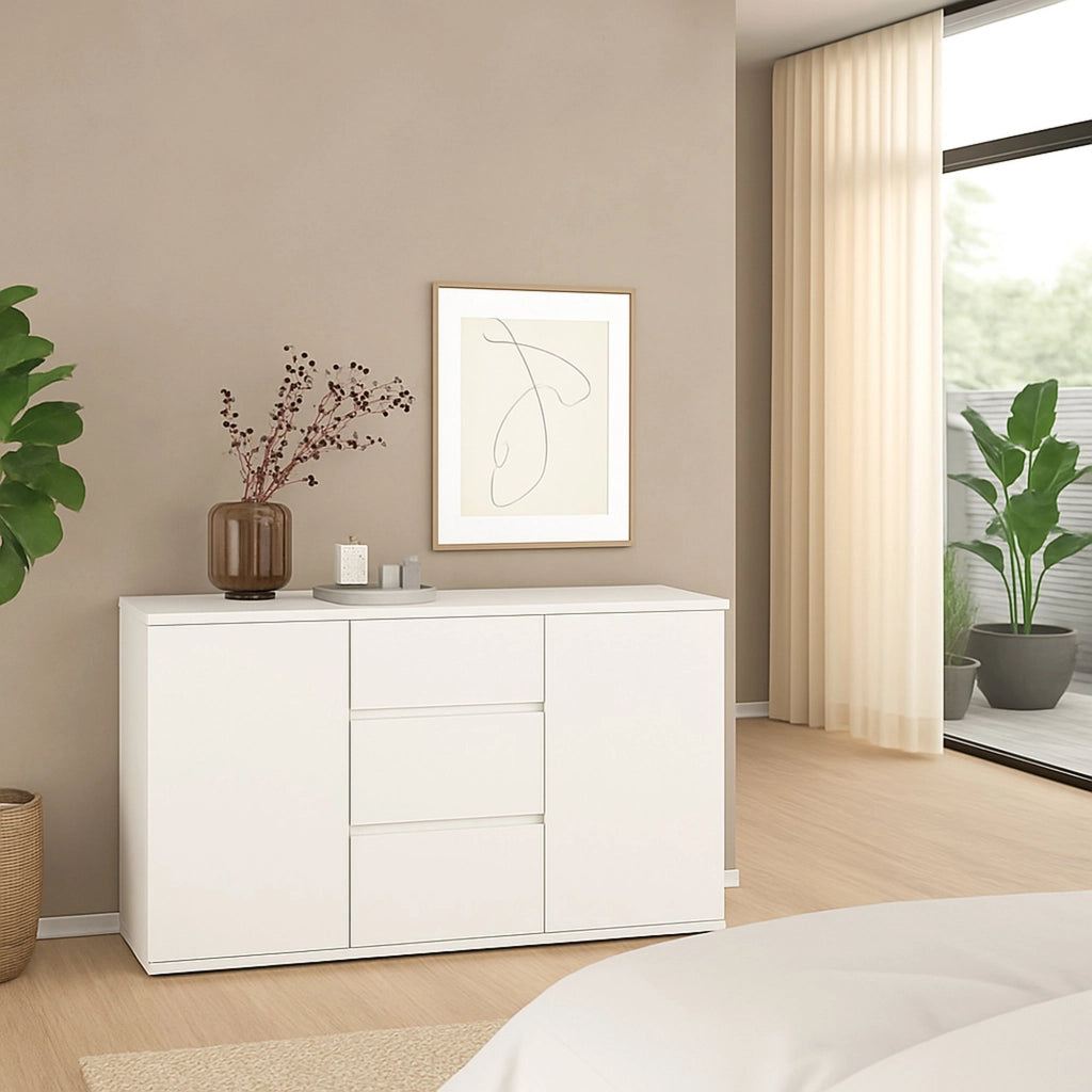 Credenza Zumpano, Buffet da soggiorno, Madia da salotto, Dispensa da cucina, 119x40 h84 cm, Bianco
