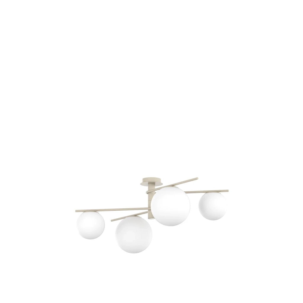 Lampadario Contemporaneo Boomerang Metallo Sabbia Vetro Bianco 4 Luci E27
