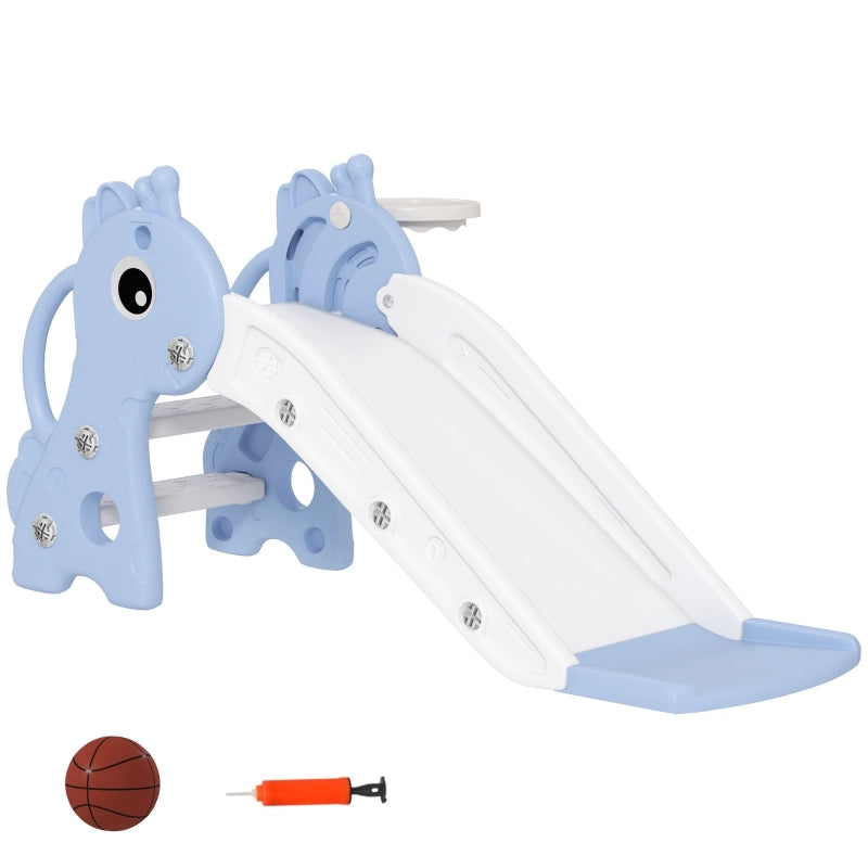 SCIVOLO per bambini a forma di giraffa con canestro e pallone Blu 106x51,5x52 cm