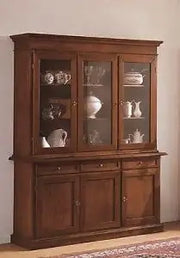 Credenza cristalliera in legno 3 porte mod Martini arte povera noce scuro