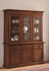 Credenza cristalliera in legno 3 porte mod Martini arte povera noce scuro