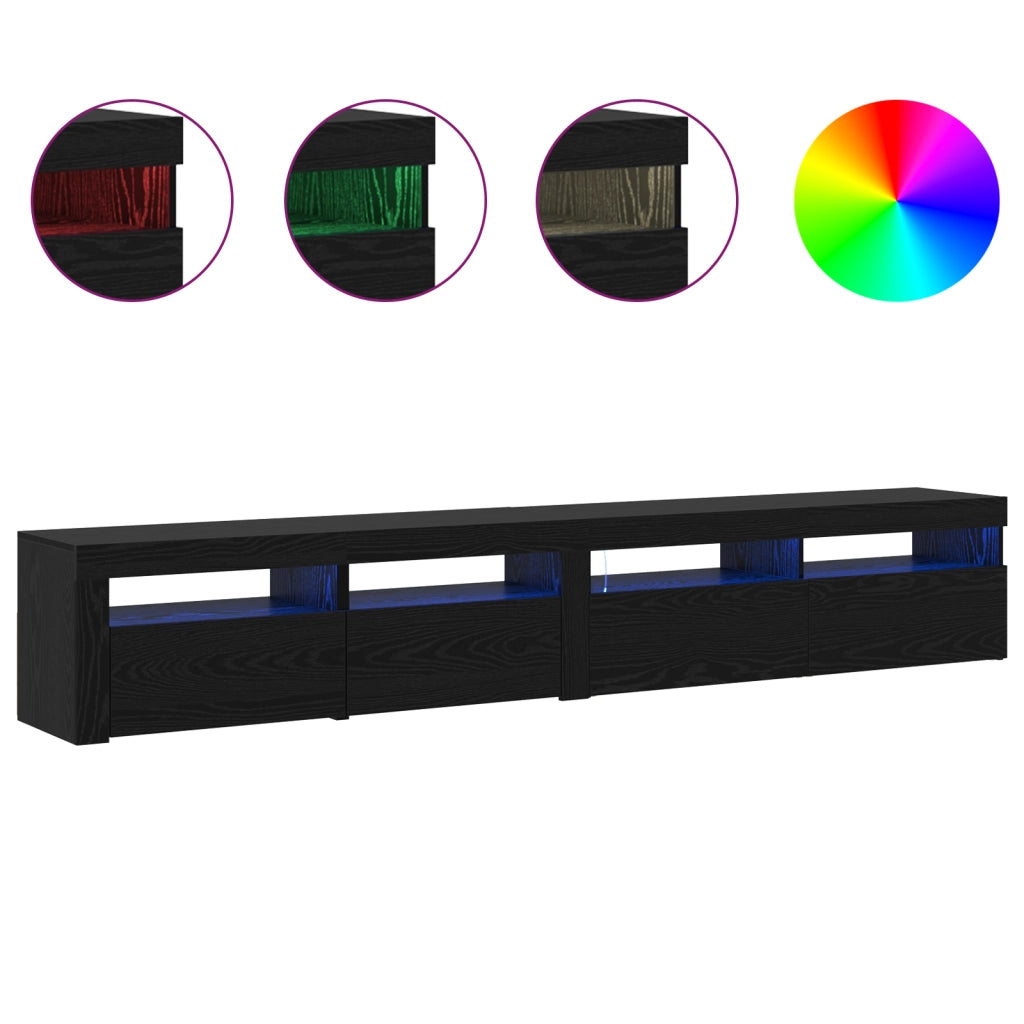 Set di 2 Mobili TV con Luci LED in Rovere Nero Legno Ingegnerizzato