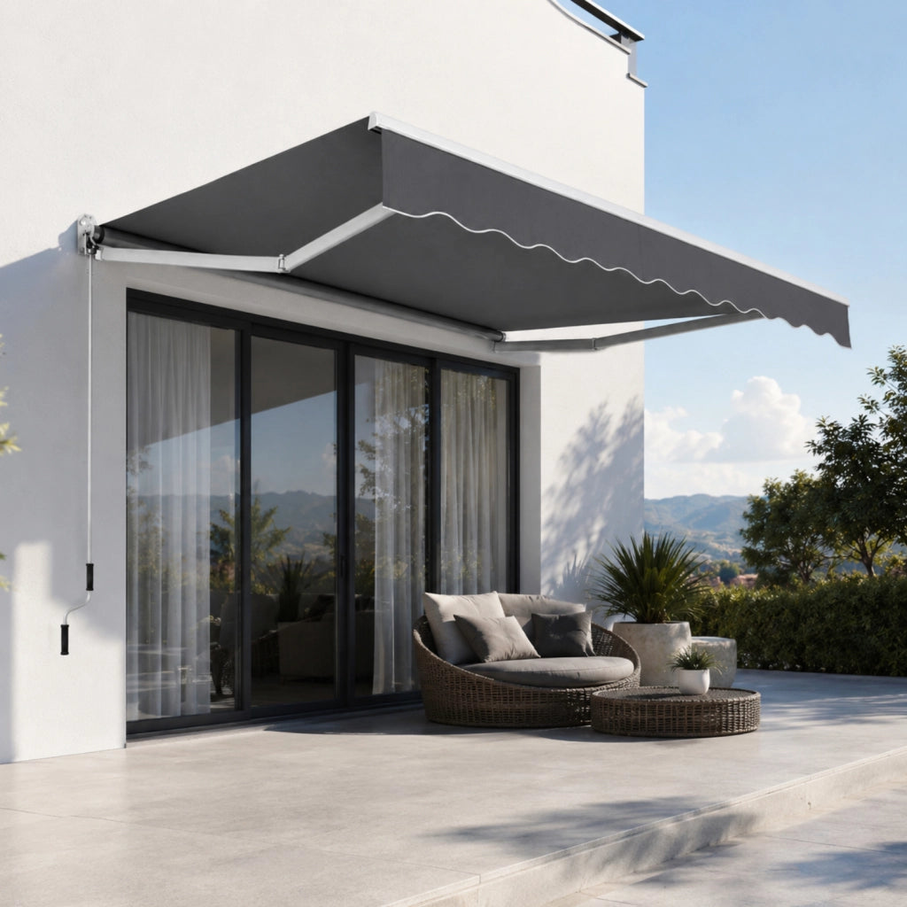 Tenda Ombreggiante Con Sistema A Manovella E Inclinazione Regolabile Struttura In Alluminio Resistente Per Balcone Terrazza Veranda Giardino Design Moderno 295 x 250 Cm Grigio Scuro