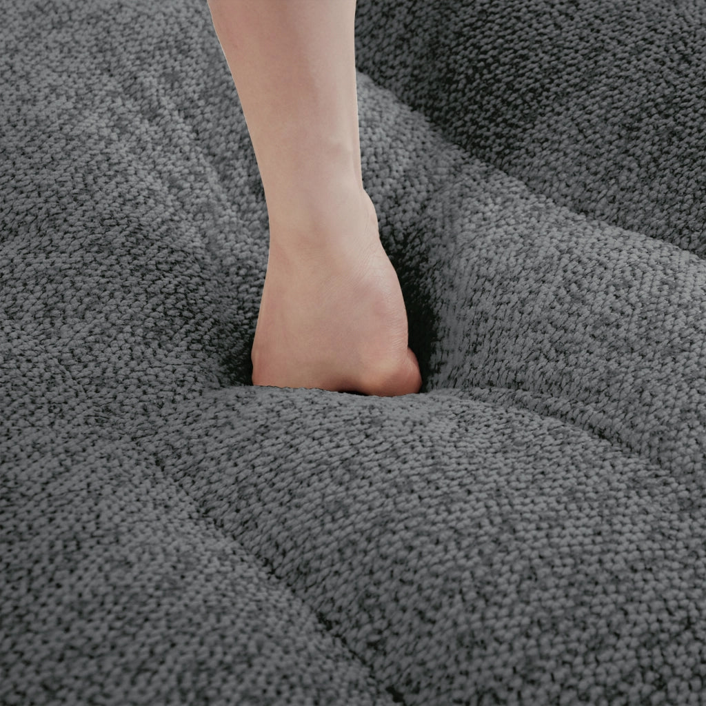 Divano modulare a 2 posti senza struttura con seduta profonda e braccioli ergonomici per soggiorno in fleece grigio