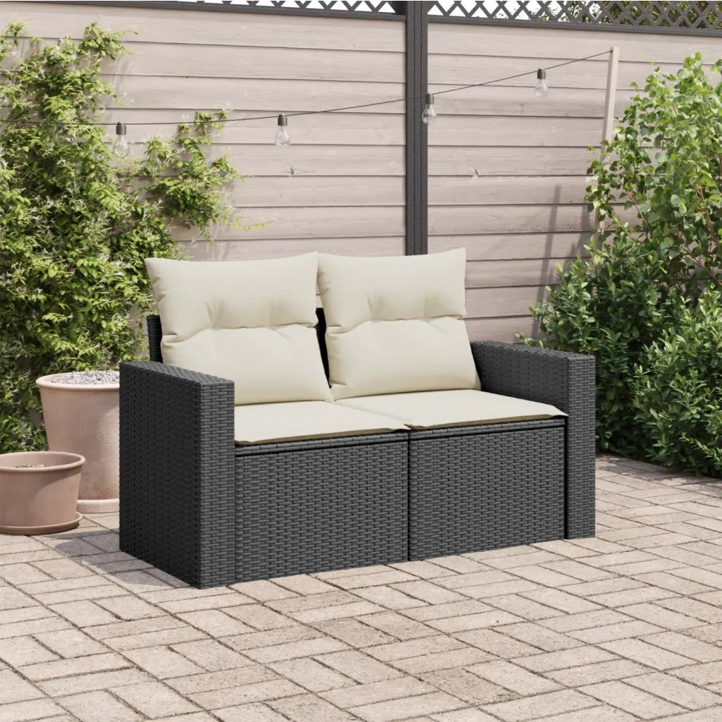 Divano da Giardino con Cuscini a 2 Posti Nero in Polyrattancod mxl 87720