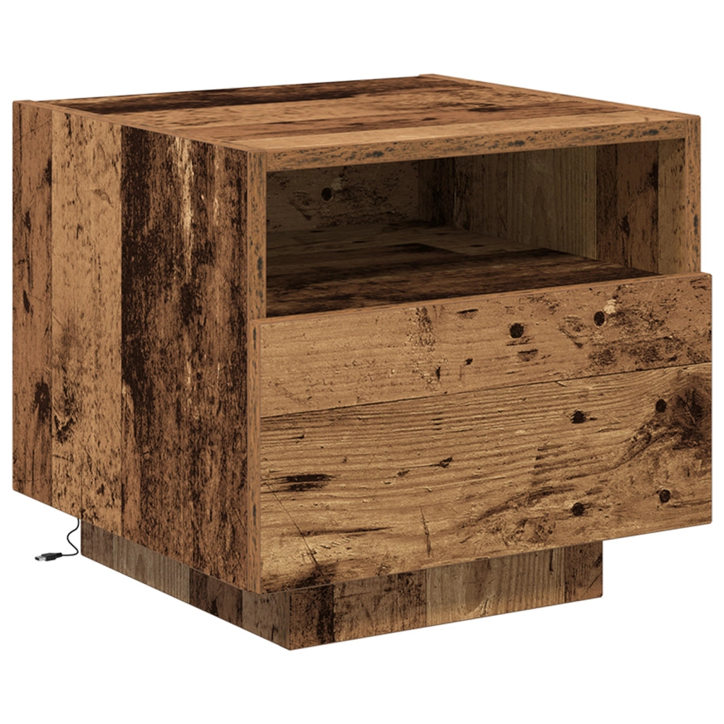 Comodino  con luci LED in legno vecchio 40x39x37 cm