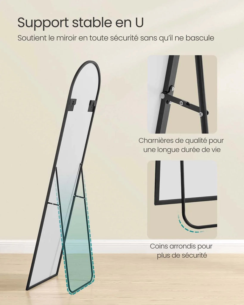 Specchio a figura intera 150 x 40 cm autoportante specchio arcuato cornice in lega di alluminio vetro temperato per camera da letto soggiorno guardaroba nero inchiostro 12_0006609