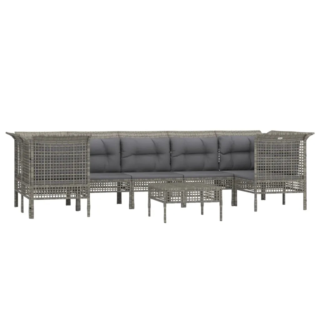 Set Divani da Giardino 8 pz con Cuscini in Polyrattan Grigio 3187565