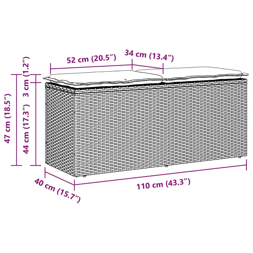 Panca da Giardino con Cuscino Marrone 110x40x44cm in Polyrattan 4104151