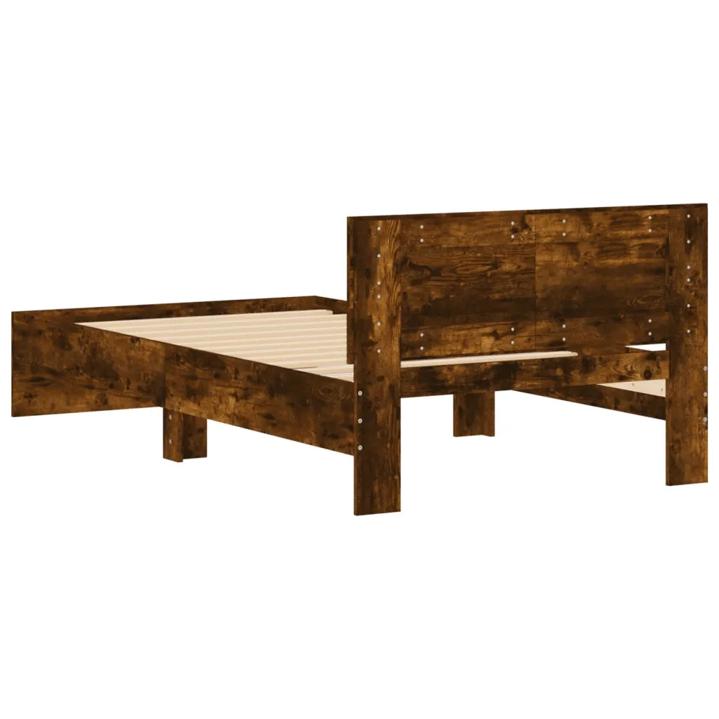 Giroletto con Testiera-Struttura Letto con testiera Rovere Fumo 100x200 cm Legno Multistrato 160385
