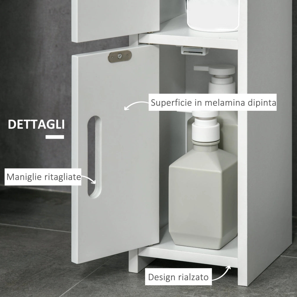 Mobile a Colonna con Mensole e Armadietti 15x17x120 cm in MDF e Legno Truciolare Bianco