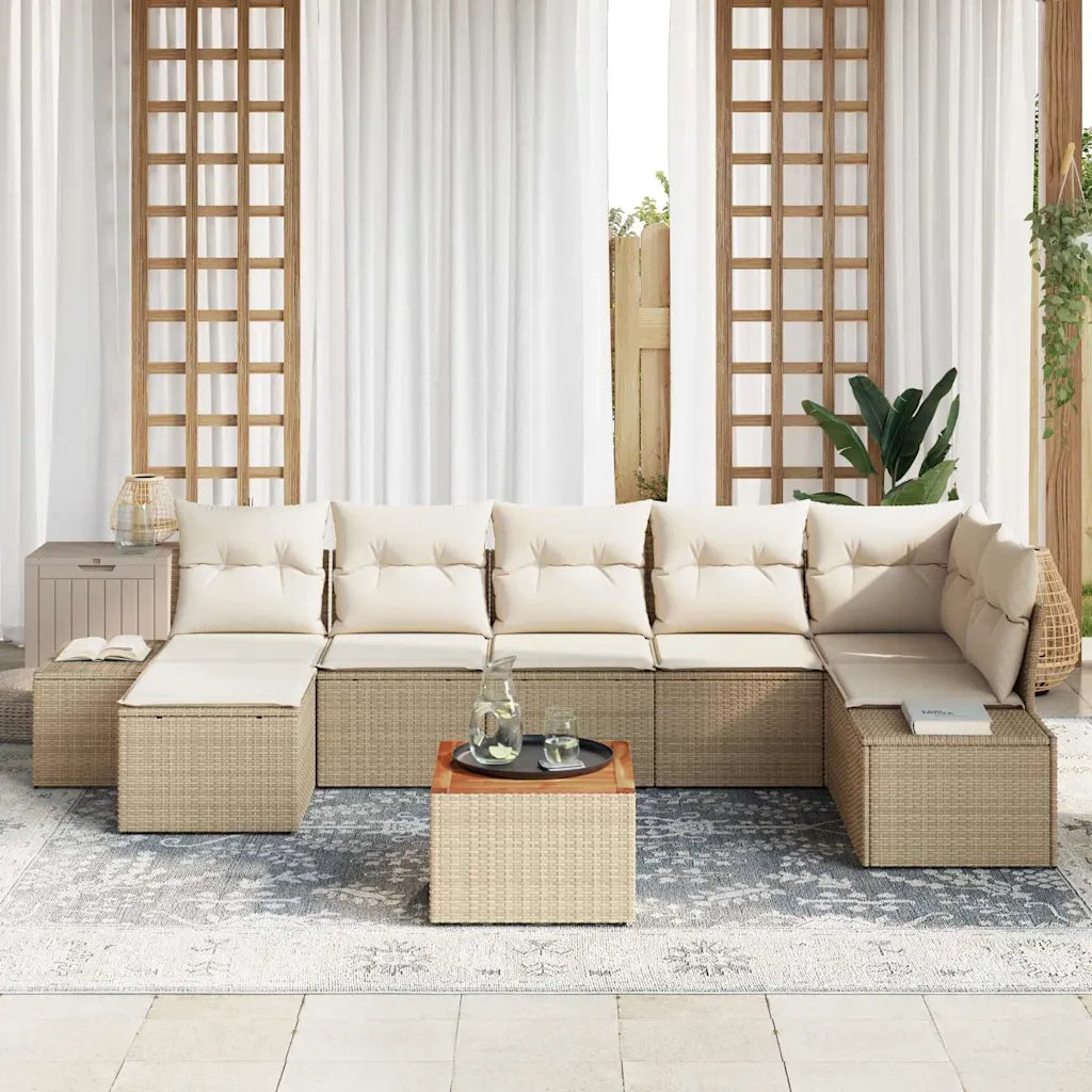 Set Divano da Giardino 8 pcs Beige e bianco