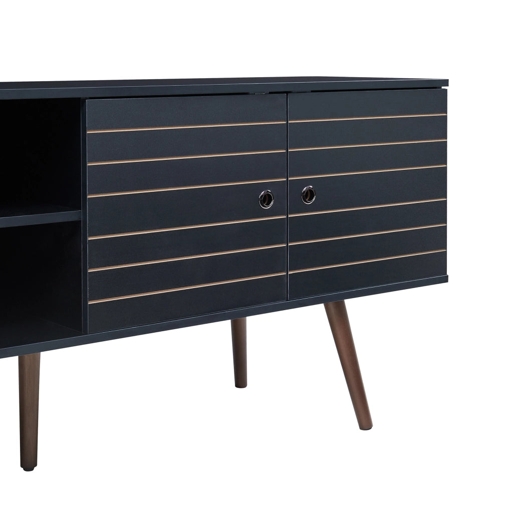 Mobile TV Vare con 2 Ante e 2 Scomparti Aperti 160 x 40 x 66 cm - Nero [en.casa]