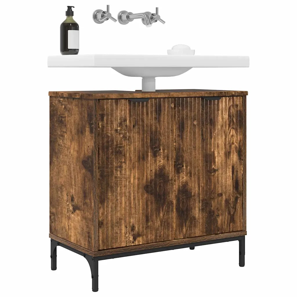 Armadio per Lavabo da Bagno-Armadietto da bagno-Mobiletto da bagno Rovere fum¨¦ 60,5 x 33,5 x 61 cm