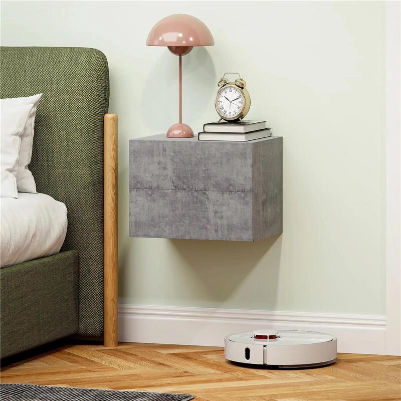 SET DI 2 COMODINI SOSPESI CON 2 CASSETTI MODERNI E SALVASPAZIO 40X29X30 CM GRIGIO CEMENTO