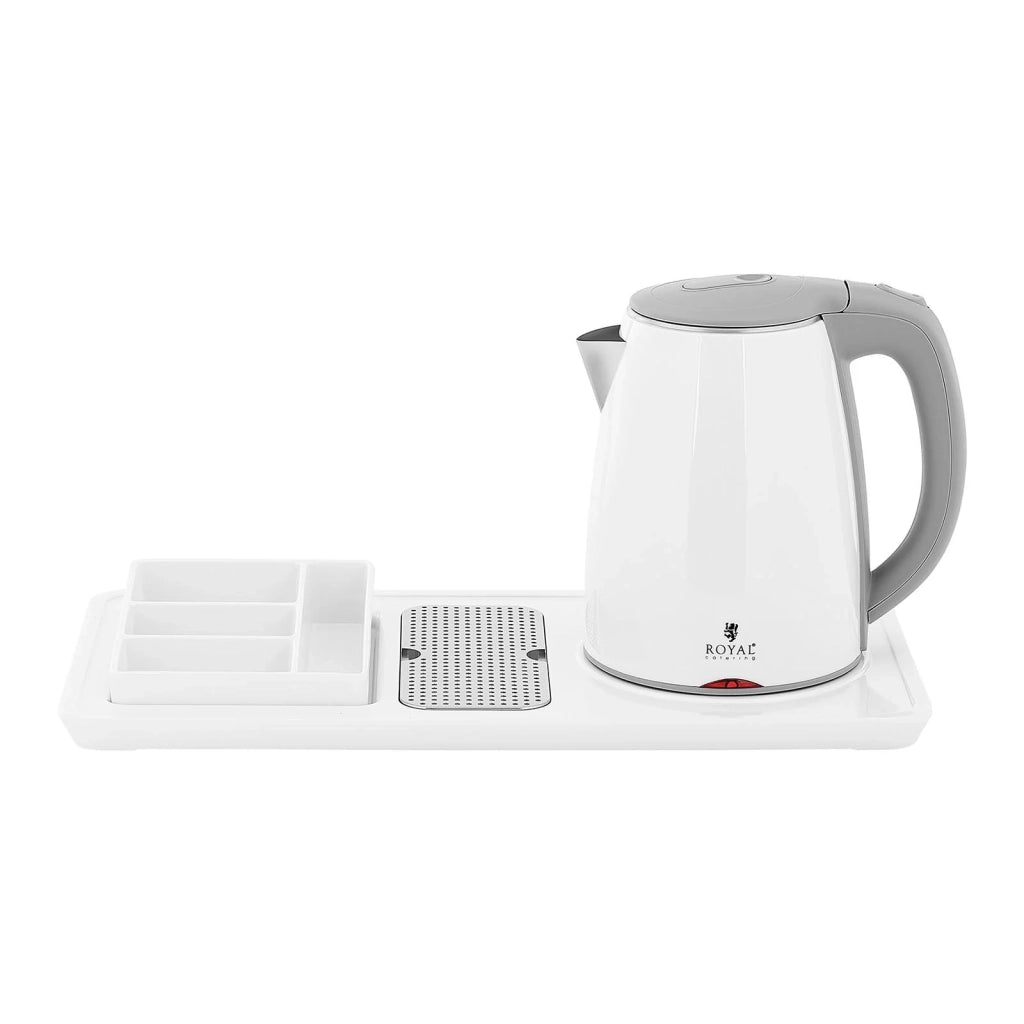 Vassoio di cortesia hotel Premium con bollitore elettrico con scomparti per caffè e tè 1,2 litri 1800 watt acciaio inox bianco 14_0004298
