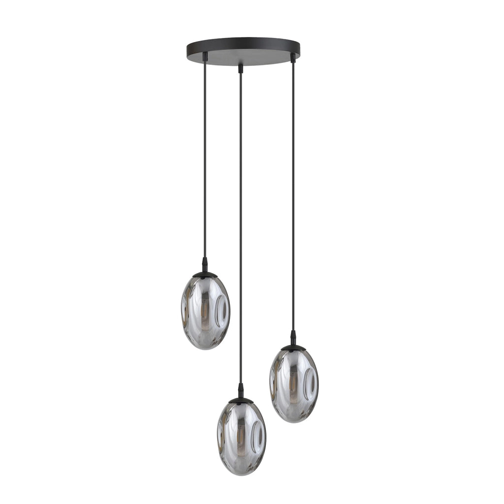 Sospensione Minimal 3 Luci Pendragon Acciaio Nero E Vetro Fumè