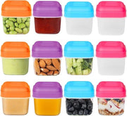Set di 12 Scatole di Stoccaggio con Coperchio - 100 ml - Plastica - BPA Libero - Scatole di Ricarica Mini - Resistenti al Microonde - Per Alimenti